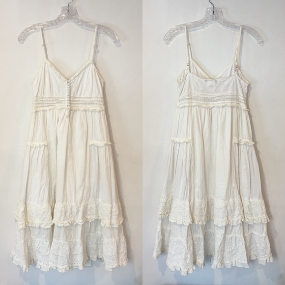 LaRok | white cotton tiered midi sun dress XS - Picture 6 of 8
